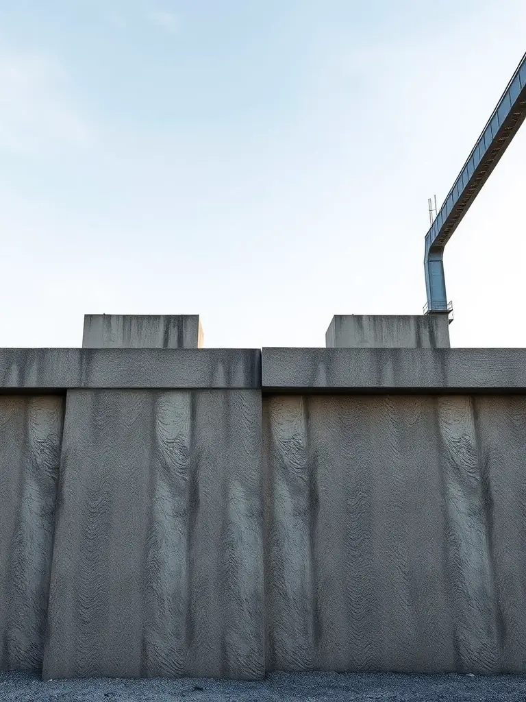 An industrial warehouse foundation with organic textures and a refined color palette, emphasizing strength and craftsmanship, used to represent Panos Concrete's industrial concrete services.