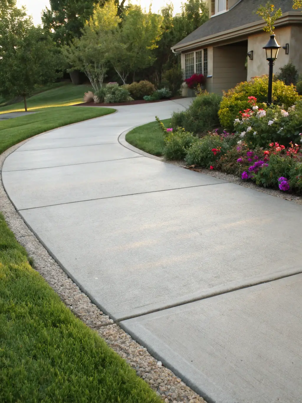 A freshly poured concrete driveway with a smooth, even surface, showcasing the quality of Panos Concrete Inc.'s residential services.